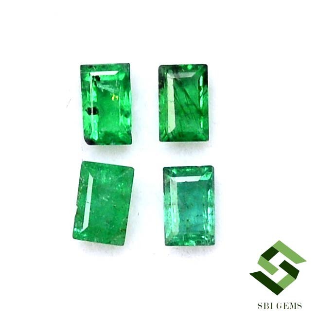 3×2 mm Natural Emerald Baguette Cut Lot 04 Pcs 0.42 CTS Faceted Loose Gemstones