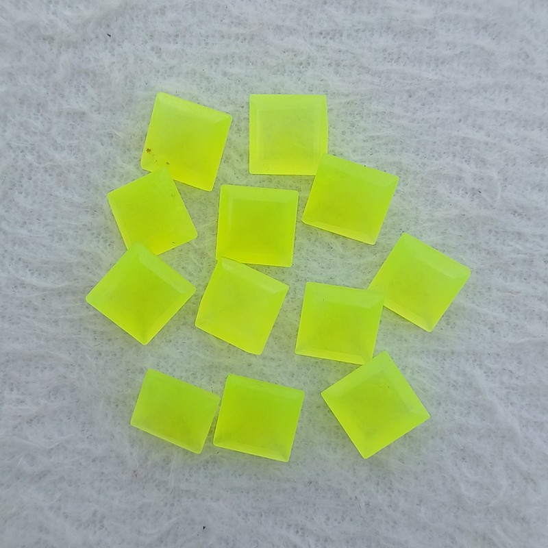 10 Pcs Natural Yellow Jade Square Faceted Cut 10mm AMJ2696