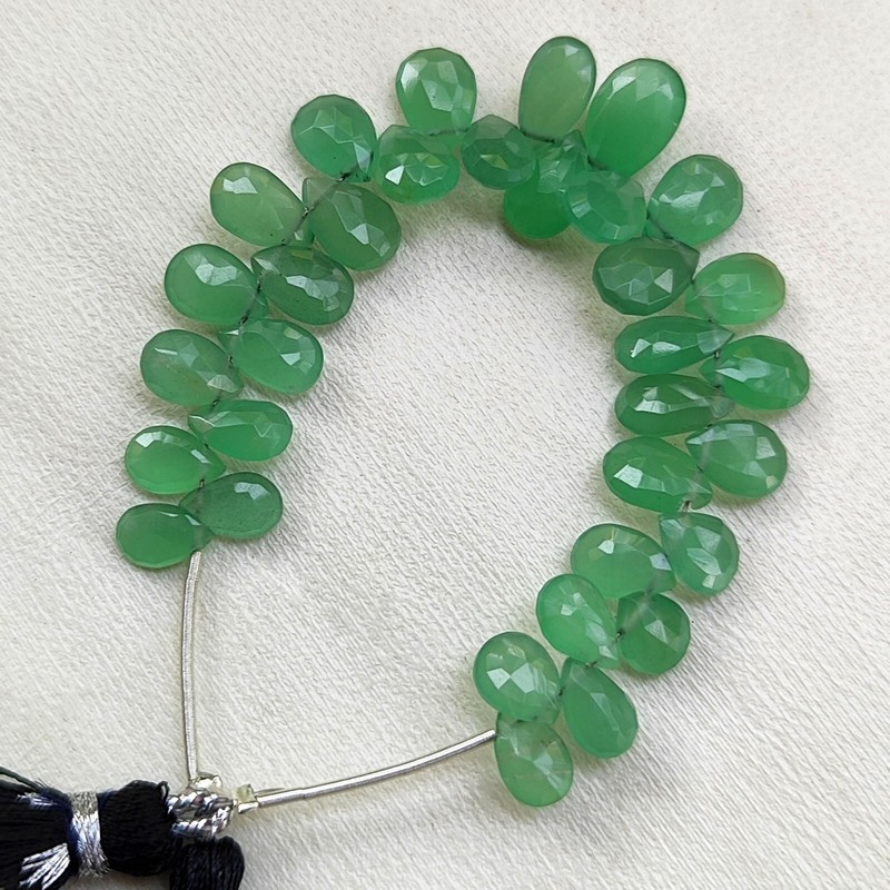 Natural Green Aventurine Quartz 7x5 to 10x7 mm Faceted Pear Briolette Beads 4.5" gallery