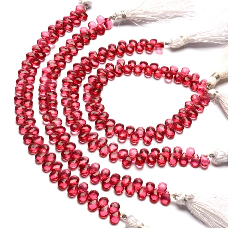 Rubellite Tourmaline Color Quartz 7×5 mm Size Faceted Pear Shape Beads 7″ Strand