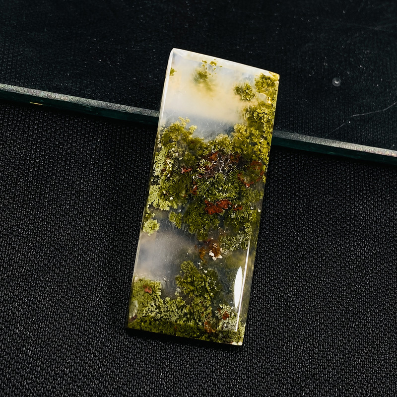 Natural Moss Agate Rectangle Cabochon 37x15x3mm Scenic Forest Landscape Gemstone