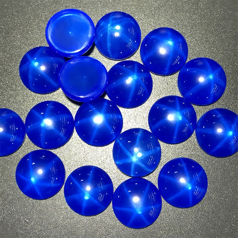 Top Quality Round Cabochon Blue Star Sapphire Lab-Created AAAA+ Loose Gemstone gallery