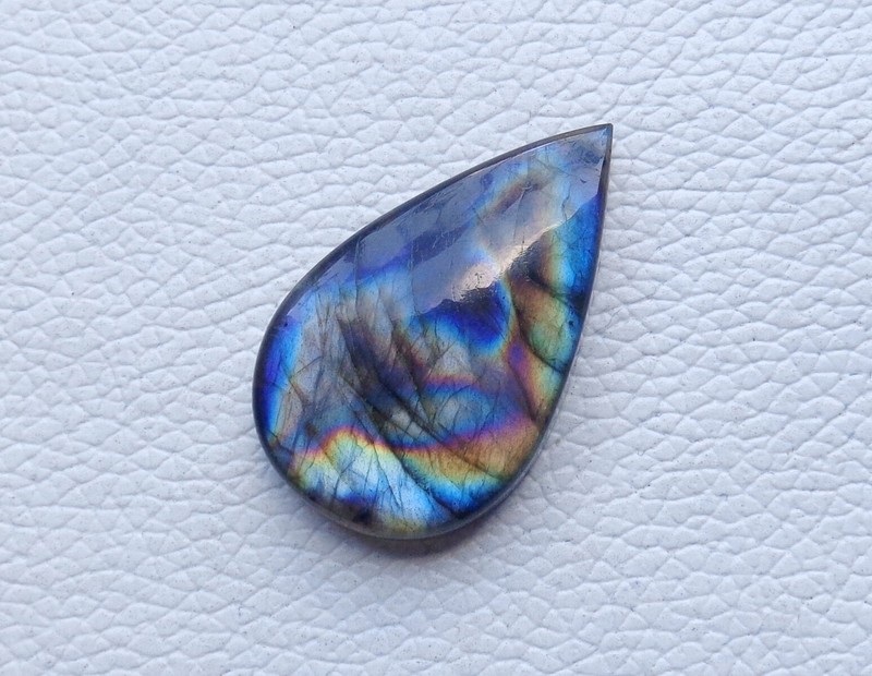 40.50 Ct NATURAL MULTI PURPLE FLASH LABRADORITE PEAR CABOCHON 35X21X6 GEMSTONE gallery