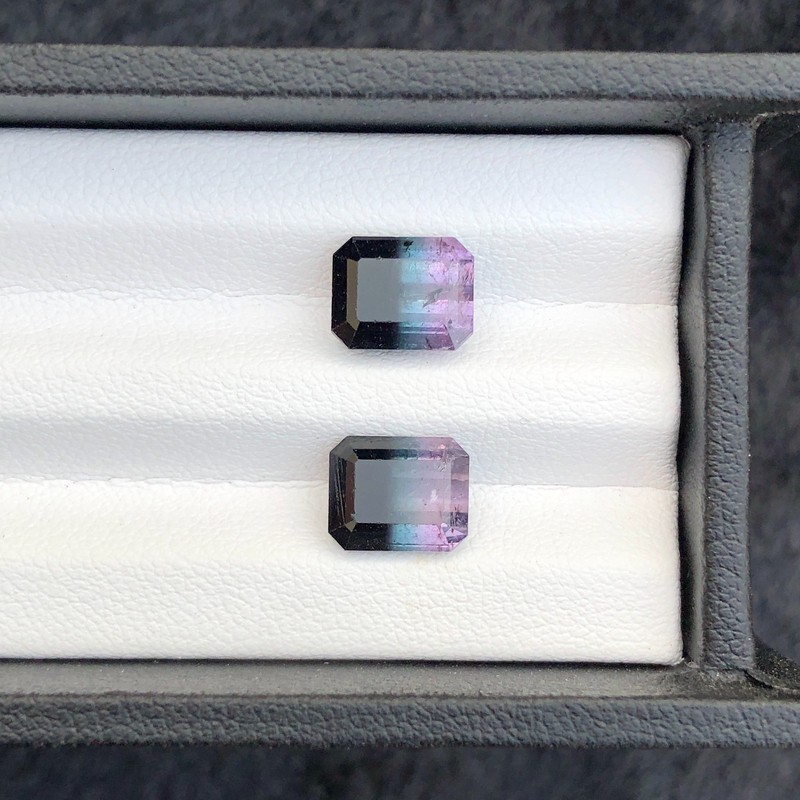 6.249 CT Natural Bi Color Tourmaline Loose Emerald Cut Gemstone Lot