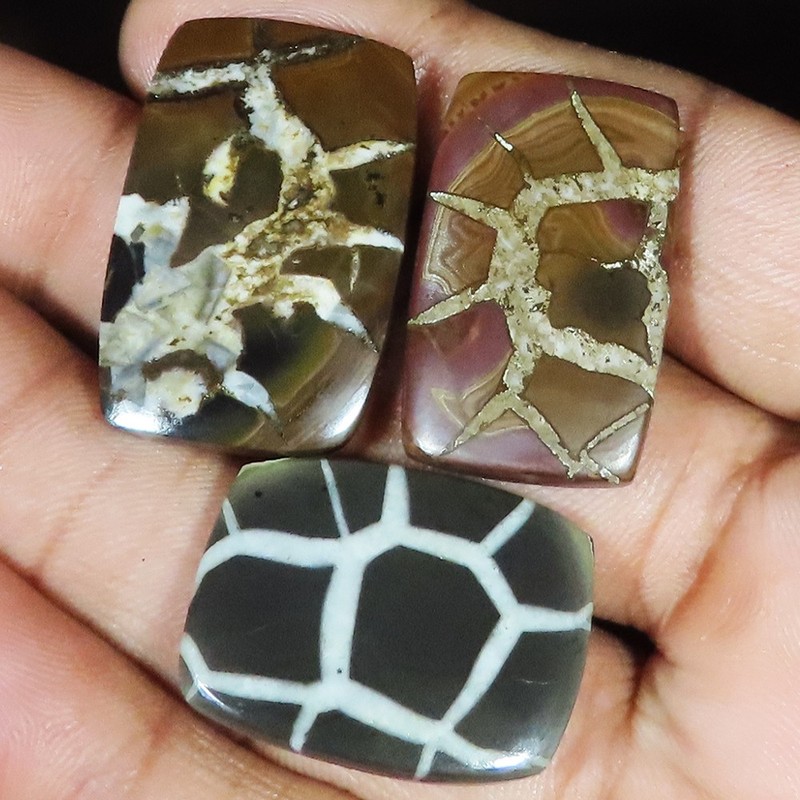 84.85 Cts Natural Septarian Gronats Cushion Cabochon Gemstone 3 PCs Lot UT57