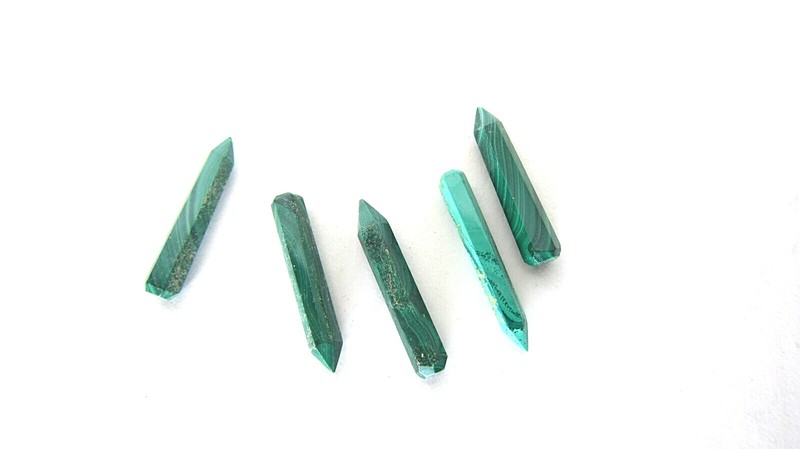 Malachite Points Lot of 5, hand cut & polished, each one unique; Jewelry making