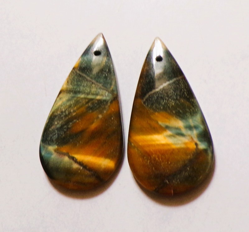 32.15 Cts Natural Tiger Eye Drilled Cabochon Match Pair Gemstone 33.4X17MM DE-15