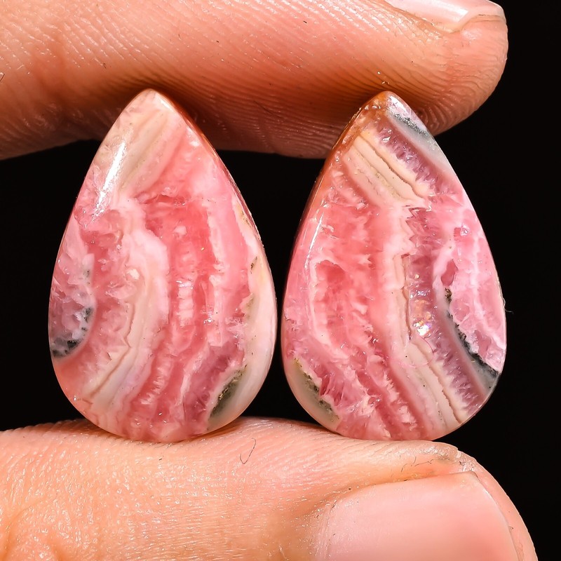 24.25 CTS Natural Pink RHODOCHROSITE Pair 12X19X4mm Pear Cabochon Gemstone BC-60