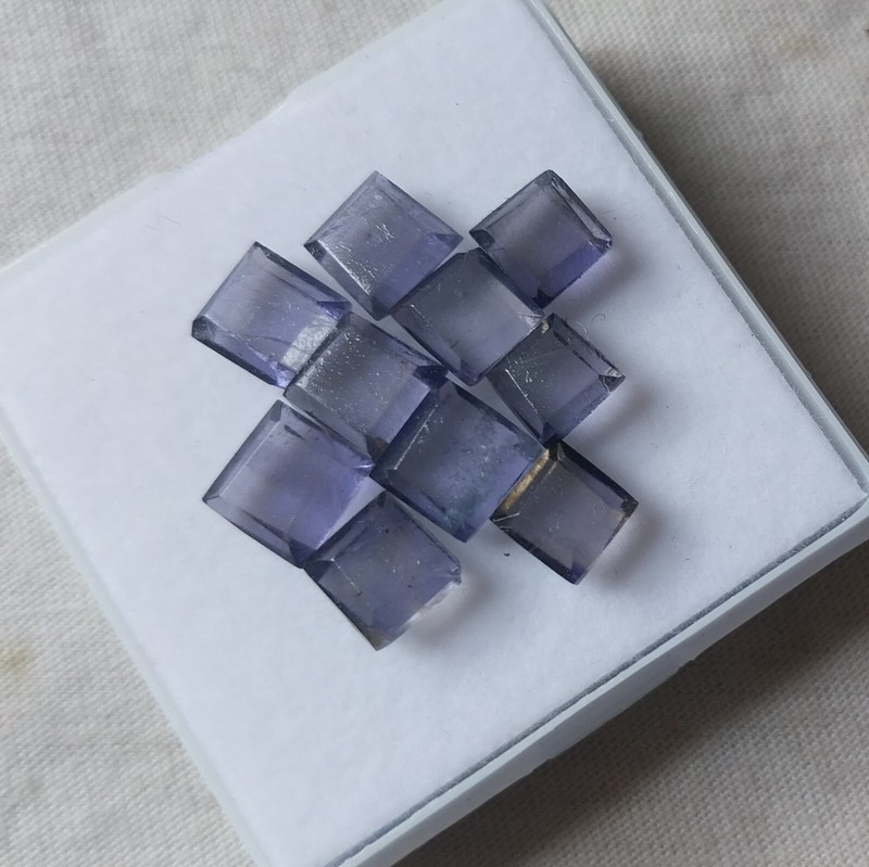 13 Carat 6 to 7 MM Natural Purple Blue Iolite Square Cut Slice 10 Piece Lot