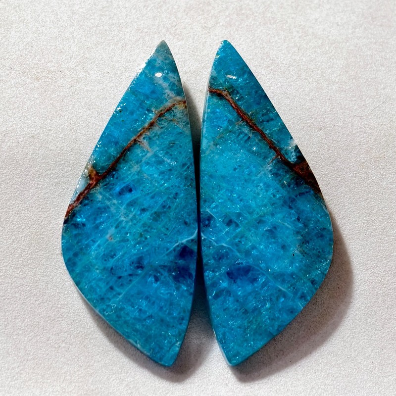 85 Cts Natural Blue Apatite Drilled Match Pair Cabochon Gemstone 48 X 20 MM