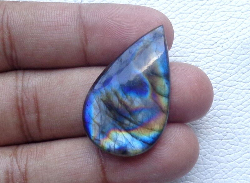 40.50 Ct NATURAL MULTI PURPLE FLASH LABRADORITE PEAR CABOCHON 35X21X6 GEMSTONE gallery