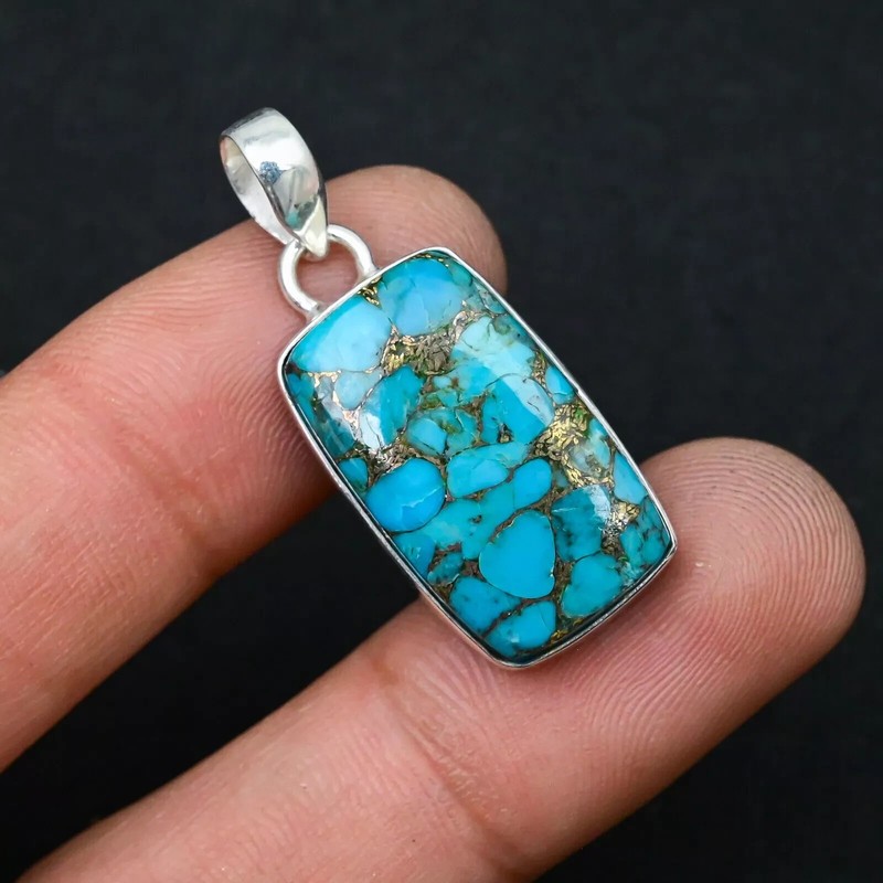 Copper Turquoise Gemstone 925 Sterling Silver Handmade Jewelry Pendant Gift