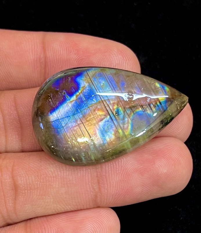 58 Ct Natural Multi Fire Labradorite Pear Cabochon Gemstone 41x27x6 mm DI=282