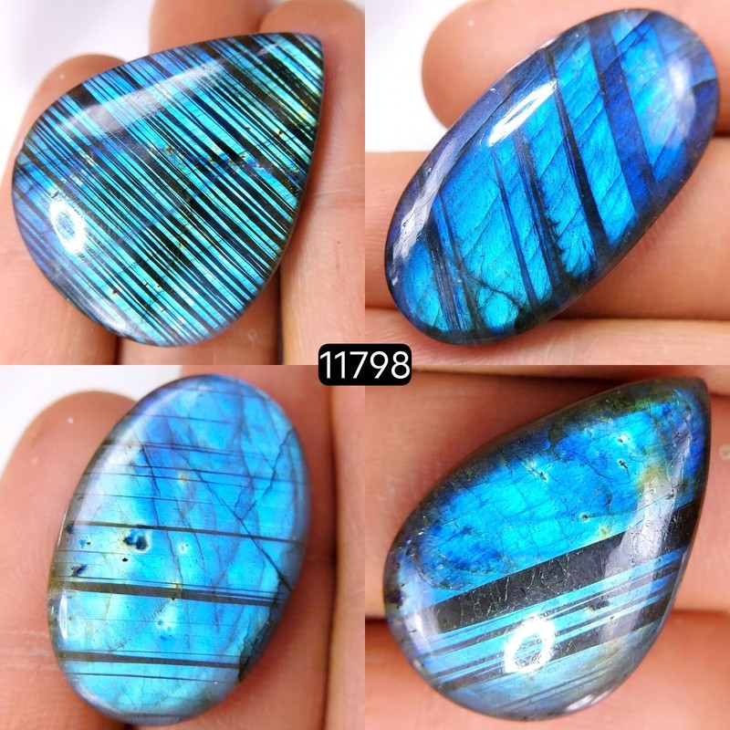 4 Pcs 145 Cts Natural Labradorite Cabochon Gemstone Lot 38X30-26X18mm #R-11798