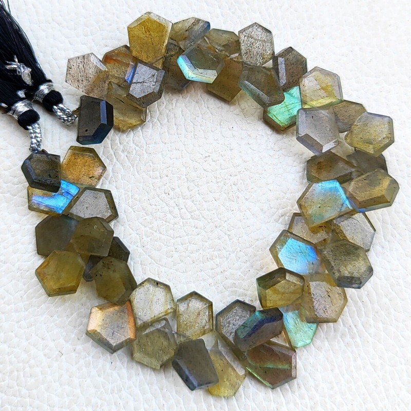 Rainbow Fire Labradorite Gems 11 to 14 mm Size Cut Stone Shape Beads 7" Strand gallery