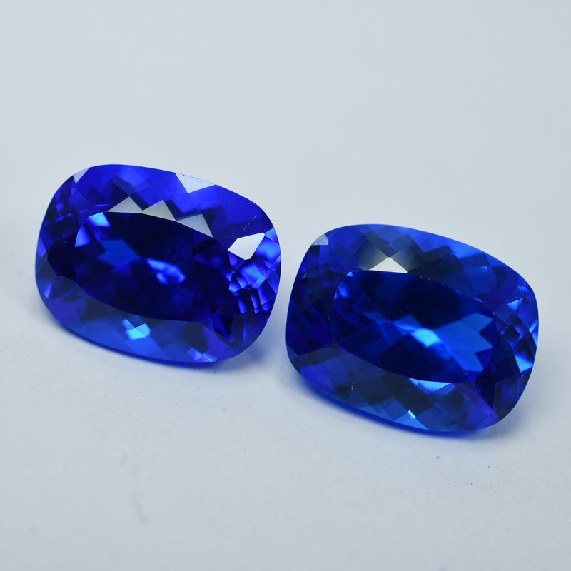 Natural Blue Tanzanite Cushion Cut 21.05 Carat Loose Gemstone CERTIFIED Pair