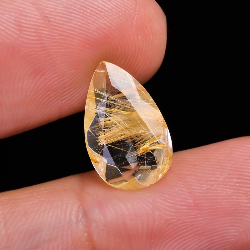 Faceted Natural Golden Rutile Quartz Loose Cut Gemstone, 14X8X4 mm gallery