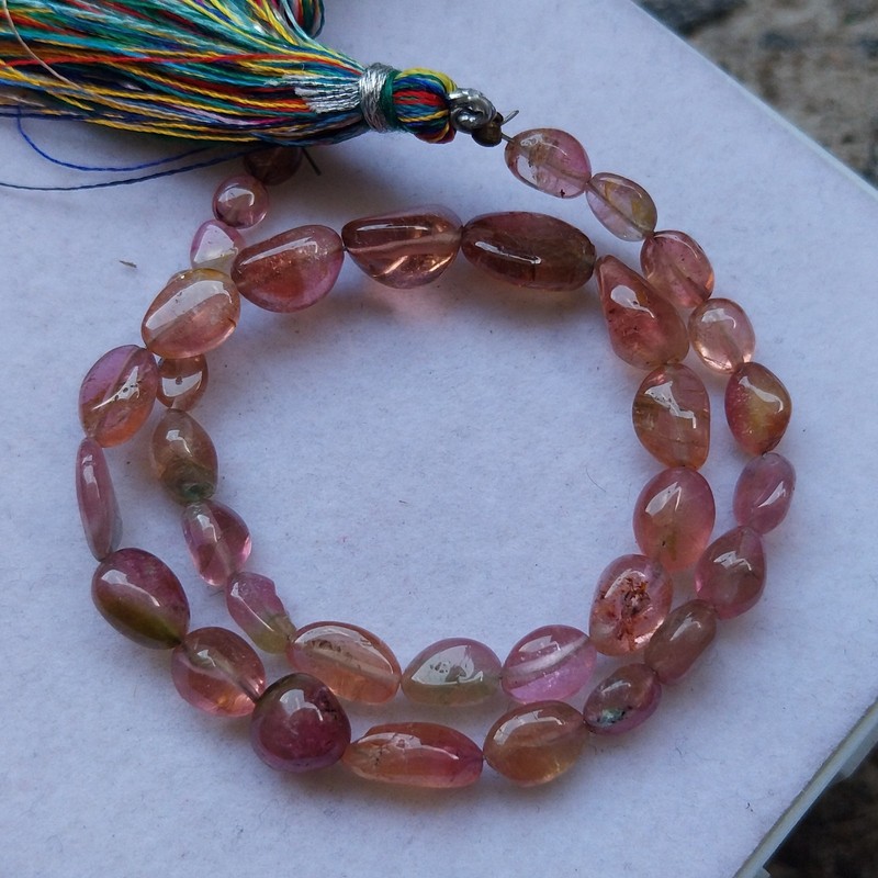 50 Carat 4.5x5-7.5x11 MM Natural Light Pink Bi Color Tourmaline 10 inch Beads gallery