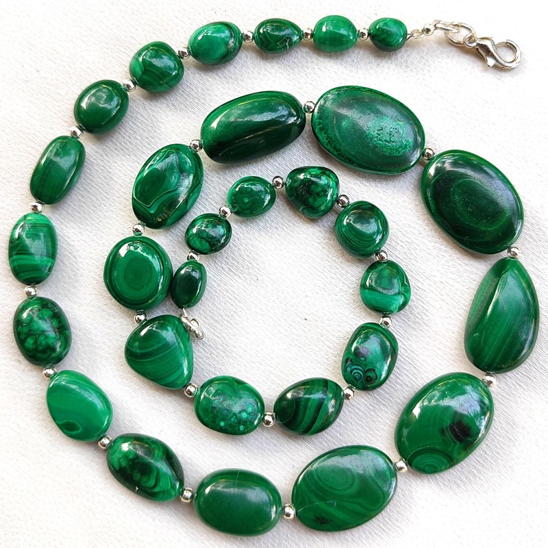 Natural Malachite Gemstone 7 to 20 mm Size Smooth Nugget Beads 18″ Necklace