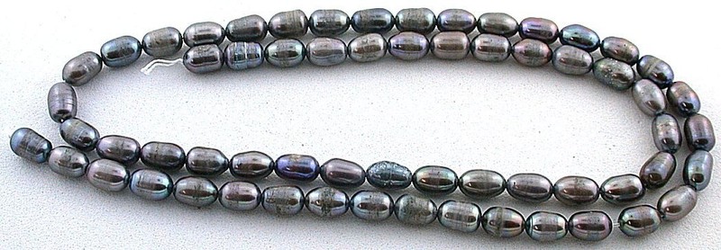 6.5mm x 4.5mm Oval Freeform Gray Multicolor Flash Freshwater Pearl 15″ Strand