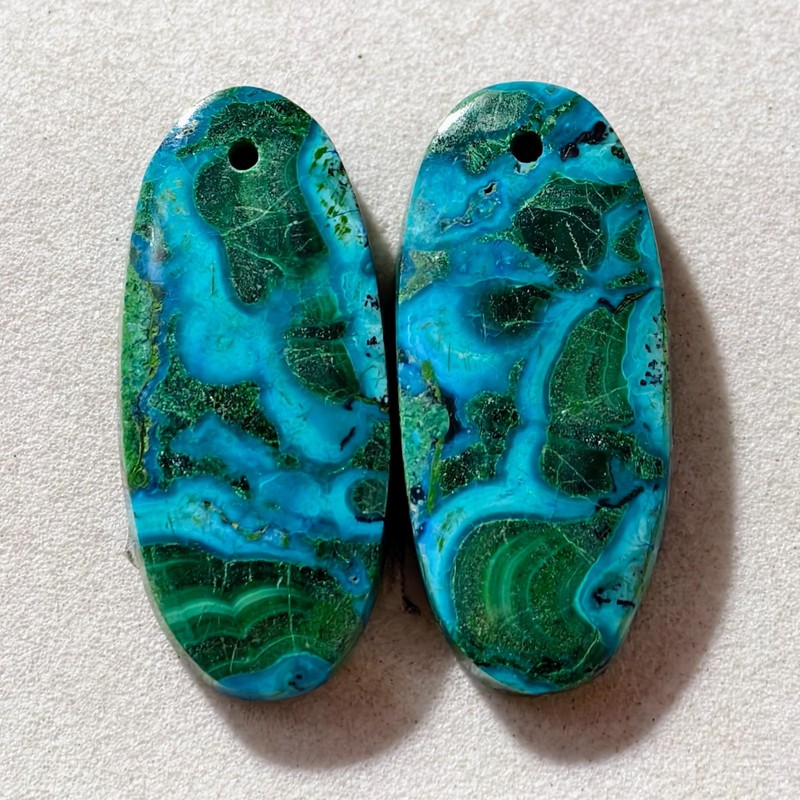 29 Cts Natural Chrysocolla Malachite Drilled Pair Cabochon Gemstone 26 X 11.7 MM
