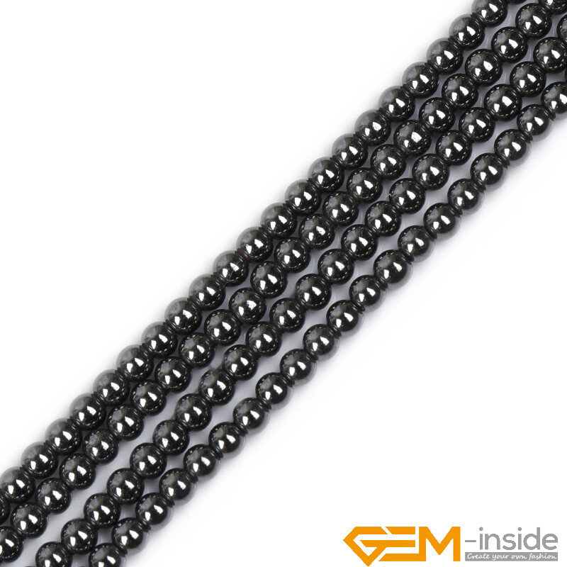Natural Round Black Hematite Loose Beads For Jewellery Making 15″ No Magnetic