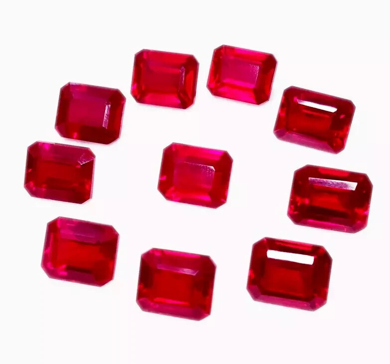 Red Ruby Natural 80 Ct 7-8 Pcs Emerald Cut Certified Loose Gemstone Lot