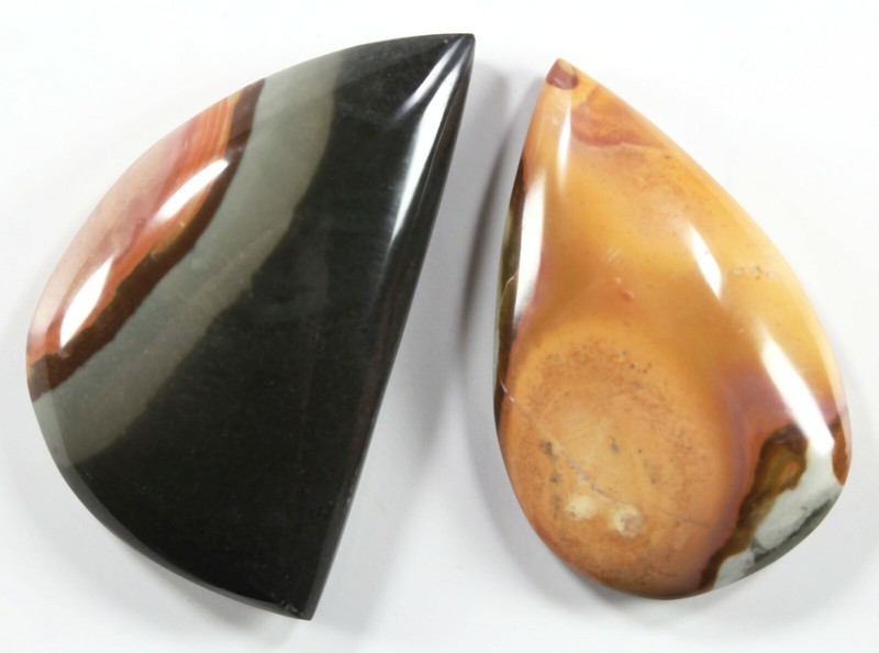 Two Polychrome Desert Picture Jasper Freeform Domed w/ Flat Back Cabochons -156