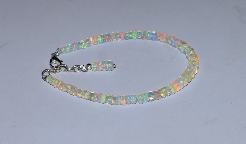 Natural Ethiopian Wello Fire Opal Gemstone Fire Beads 7.5''Bracelet AF0239 gallery