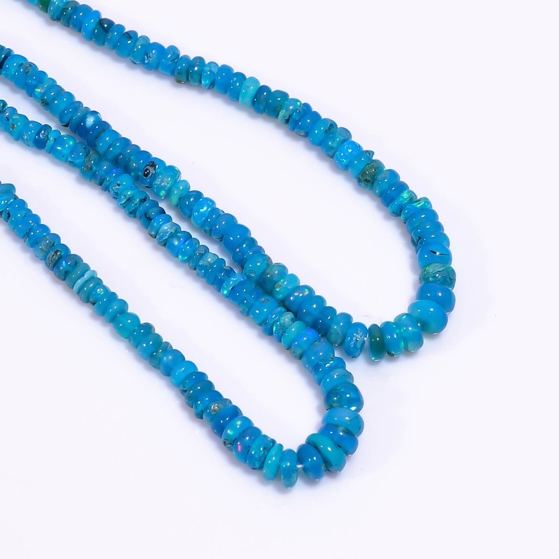 58.45 Ct. Blue Ethiopian Opal Rondelle Beads Strand Bunch 16″ 2 Lines A-2841