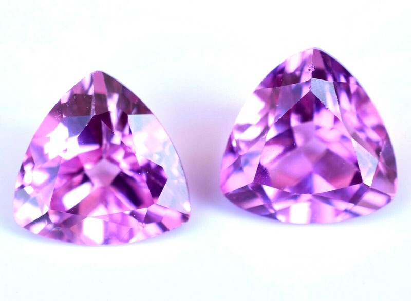 2.95 Ct Pair of Natural Mogok Pink Ruby Trillion Certified AAA+ Treated Gemstone gallery