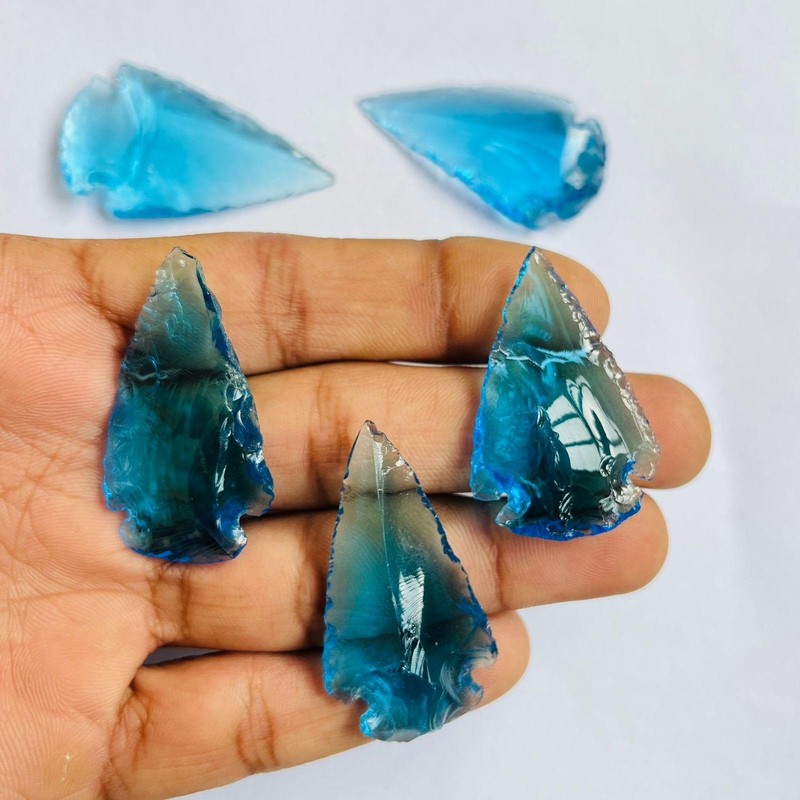 Blue Topaz Glass Arrowhead Cabochon – Handmade Arrow for Jewelry Making