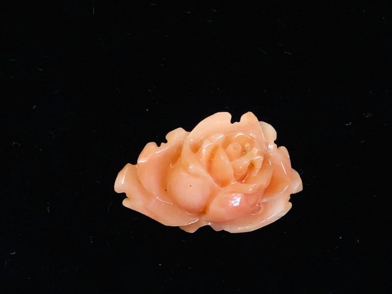 Japanese Obidome Carved Salmon Coral Rose Flower 1.4g gallery