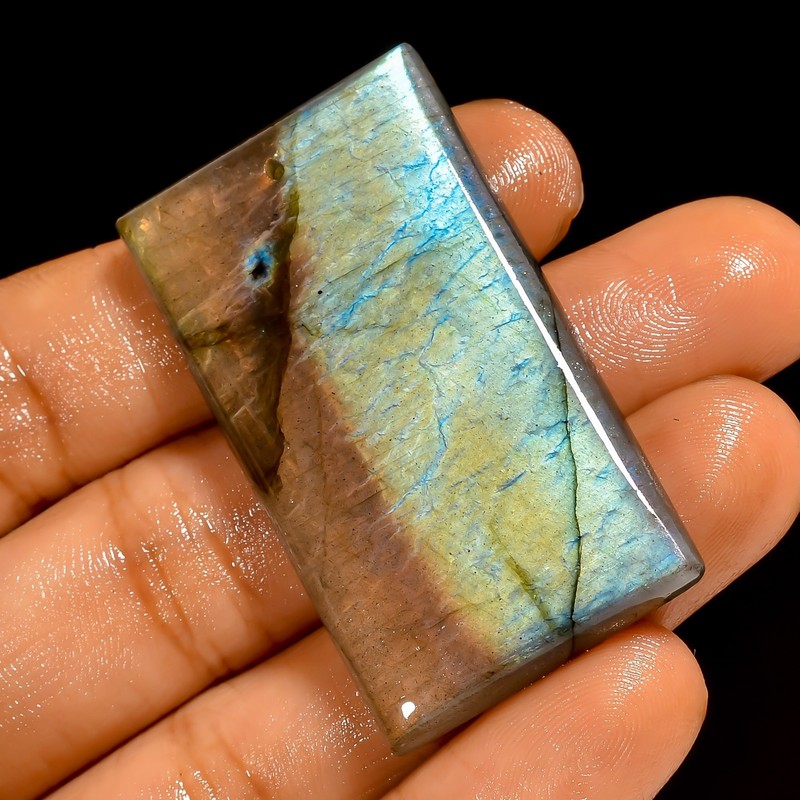 68 Ct Natural Labradorite Rectangle Shape Cabochon Loose Gemstone 43X24X5 mm