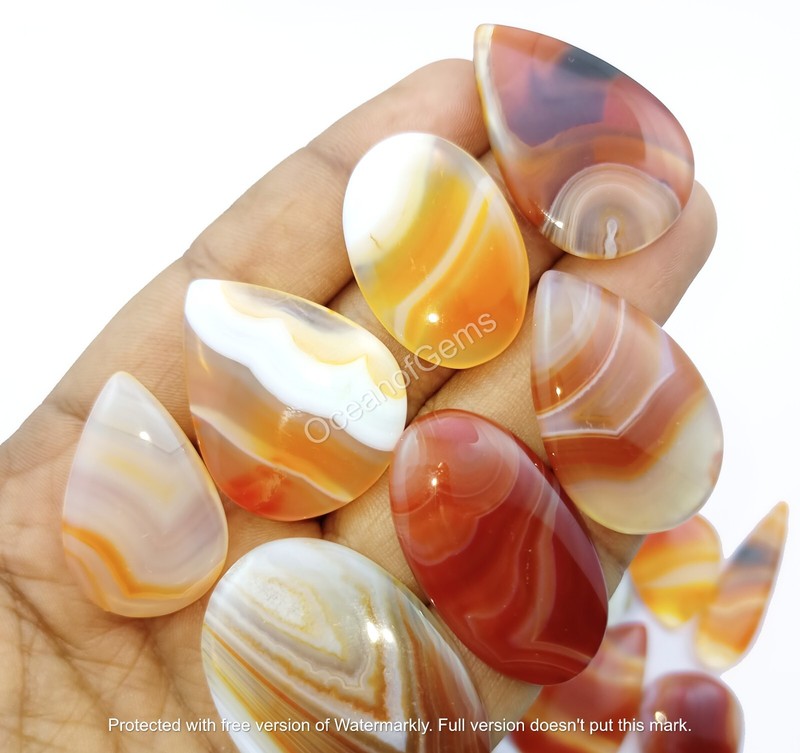 Natural Carnelian Banded Agate Cabochon lot, 100 Carats 3-5 Pcs, Loose Gemstone
