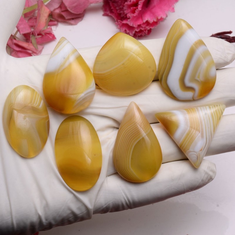 Set Of 7 Pcs Natural Onyx 32mm-41mm Cabochon Untreated Huge Loose Gemstones Lot