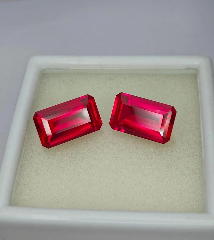 Precision Cut, Natural Pink Ruby Pair: 16.20 ct Emerald Cut Jewelry Gemstones gallery
