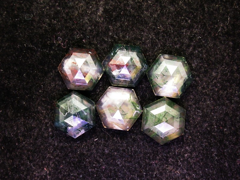 Natural Moss Agate Gems Hexagon Shape 6 Pcs Lot Faceted Cabochons Green Branches gallery