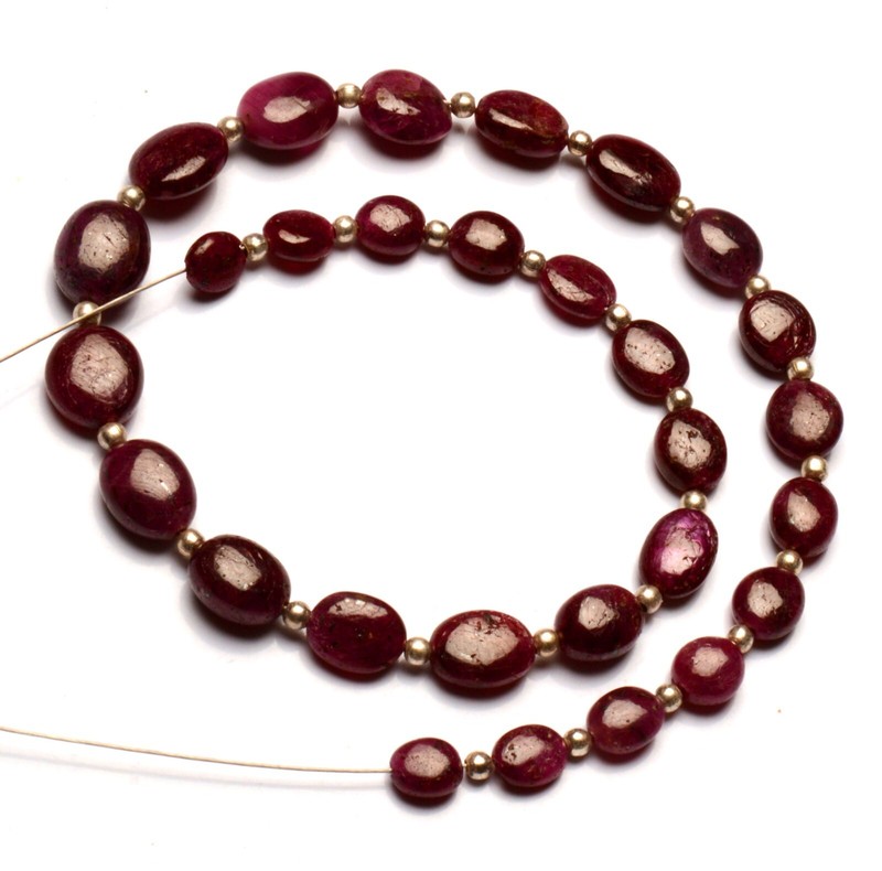 Natural Ruby Gemstone 6 to 9 mm Size Smooth Oval Shape Beads 11″ Strand