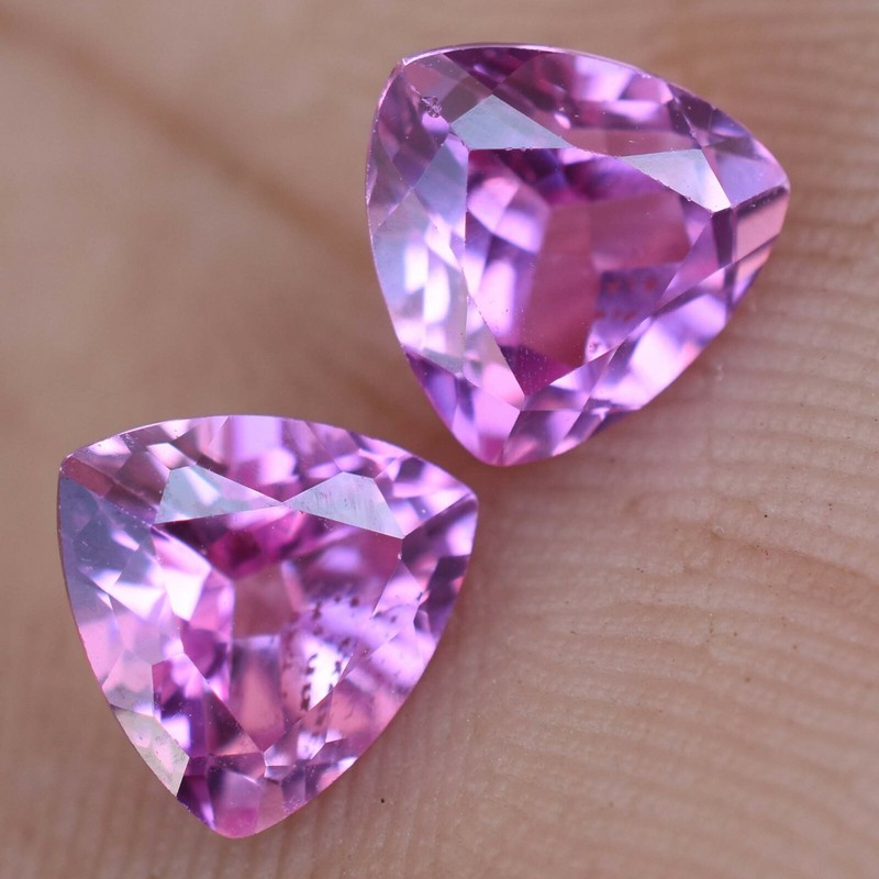 2.95 Ct Pair of Natural Mogok Pink Ruby Trillion Certified AAA+ Treated Gemstone gallery
