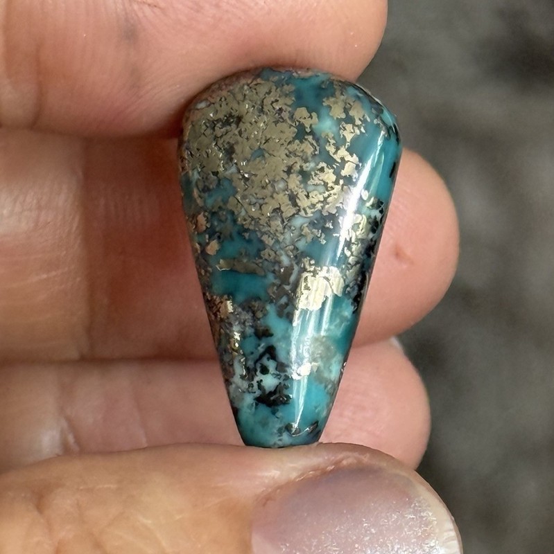15.6ct 24×13.5×4.5mm Turquoise With Golden Pyrite Teardrop Cabochon Loose Gem