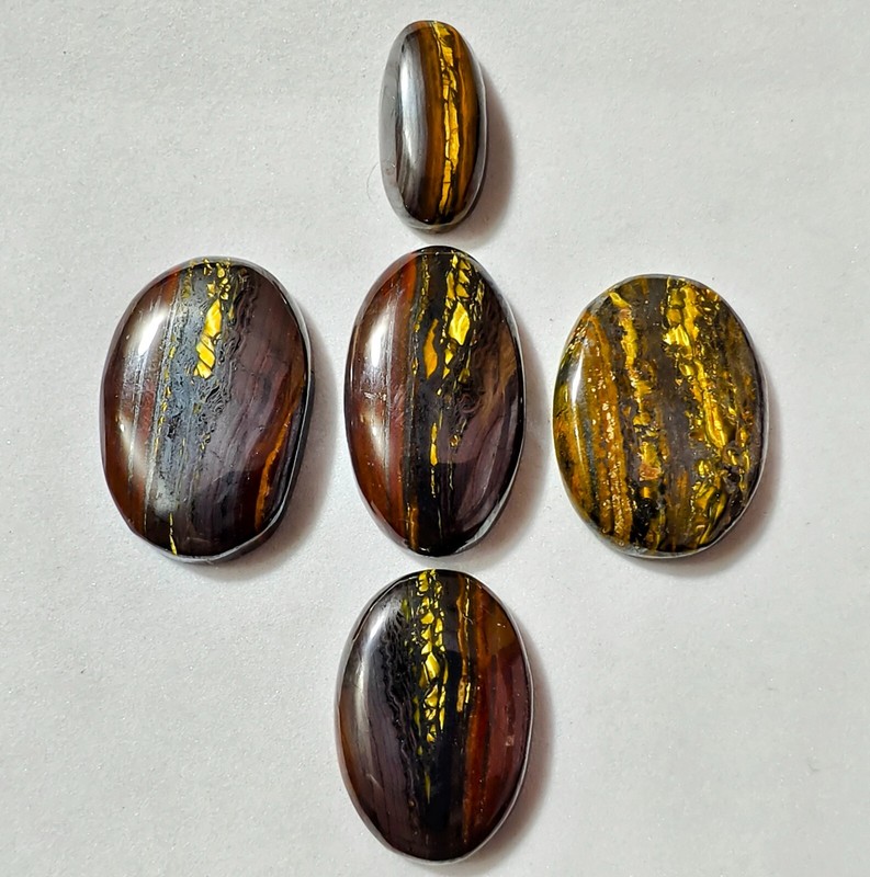 5 Pcs Lot 141 Cts Natural Iron Tiger Eye Cabochon Gemstone For Jewelry