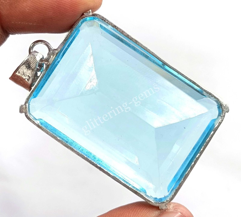 Natural Blue Aquamarine 237.00 Ct Emerald Cut 925 Silver Pendant Loose Gems AJ19