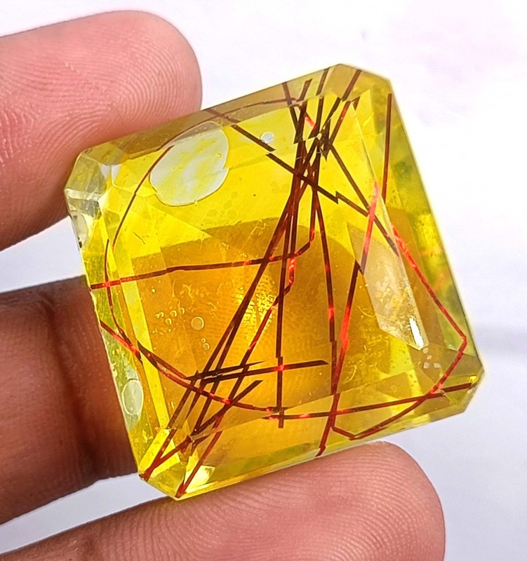 Gorgeous Quality 95 Ct Natural Rutilated Quartz Emerald Shape IGL Gems 6MHB