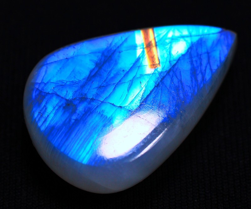 41 Ct 10X19X29 mm Natural Blue Fire Rainbow Moonstone Pear Cabochon Gems RU-158 gallery