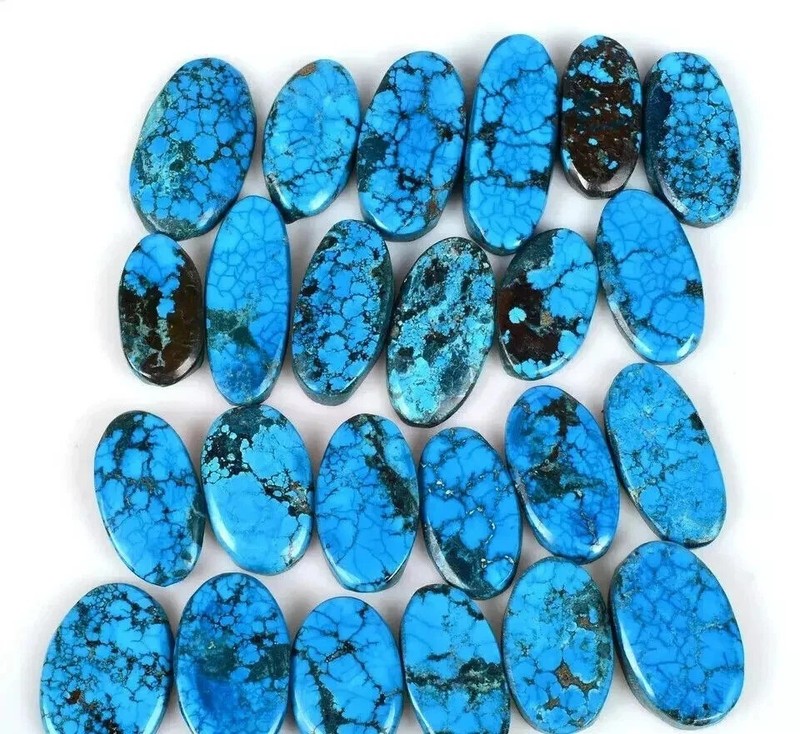 Natural Spider Web Blue Turquoise Cabochon Gemstones 100Cts (approx 4-5Pcs) gallery