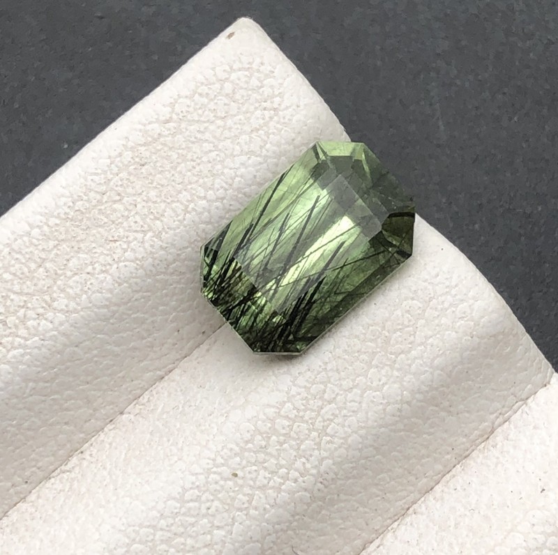 Natural Rutile Peridot 3.35 Ct Emerald Cut Pakistan Loose Gemstone 10.35mm Rare