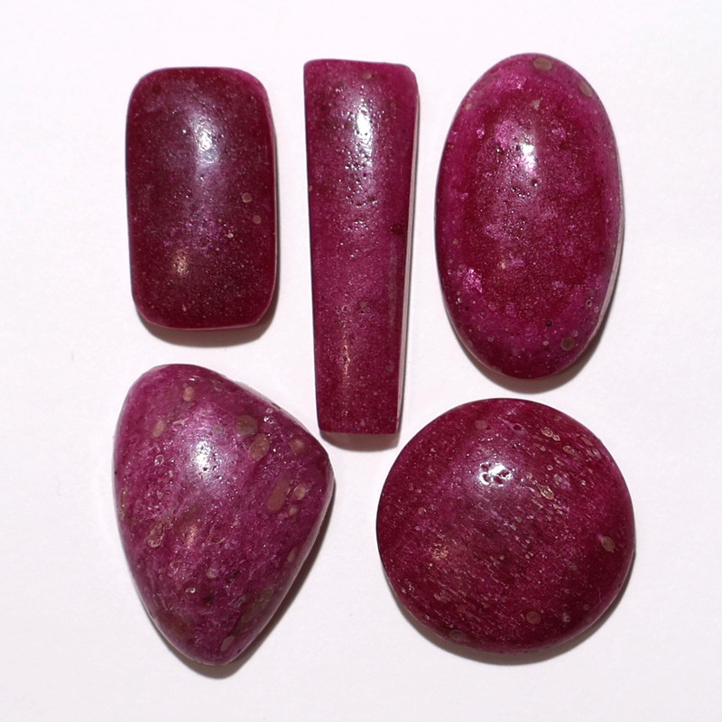 5 PC Natural Corundum Ruby Cabochon • Rich Red Glow • 24-34mm Natural Gemstones
