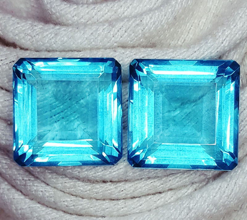Loose Gemstone Blue Aquamarine Pair 100+ Ct Pandent Square Cut Certified GemA614