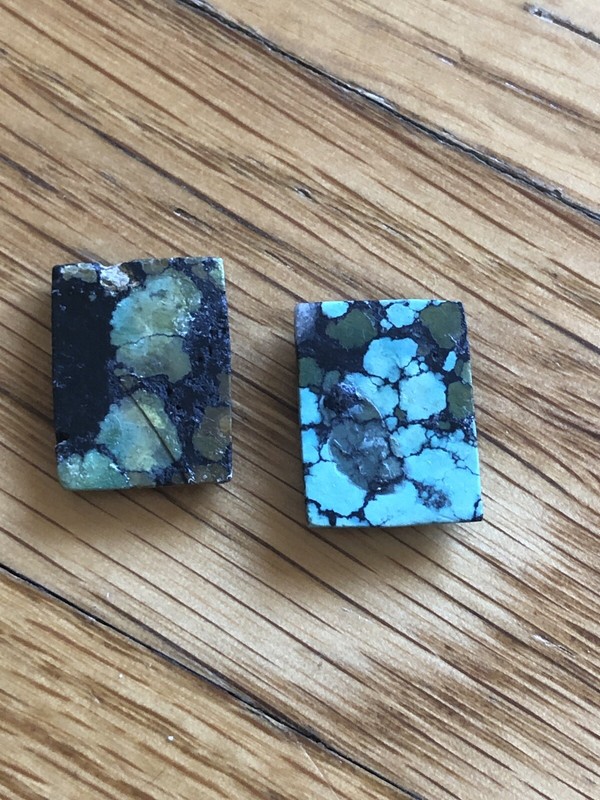 2 Estate Turquoise Cabochon Square Old Stock Spider Web Black Matrix Green-Blue gallery